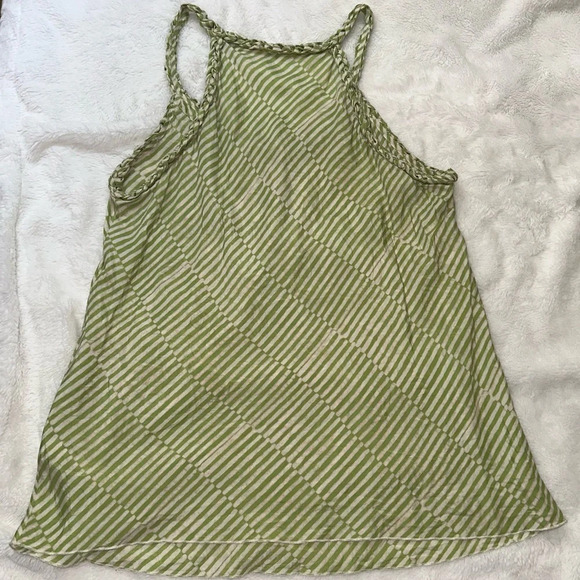 Banana Republic 100% Silk Womens Green Cream Patterned Tank M Woven Trim Y2K VTG - Picture 6 of 10